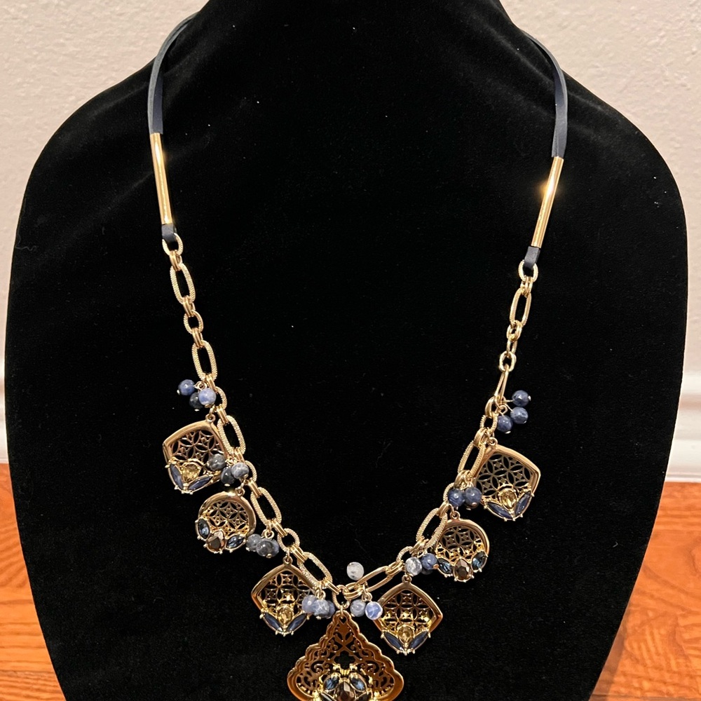 Elizabeth and James Gold and Blue Necklace